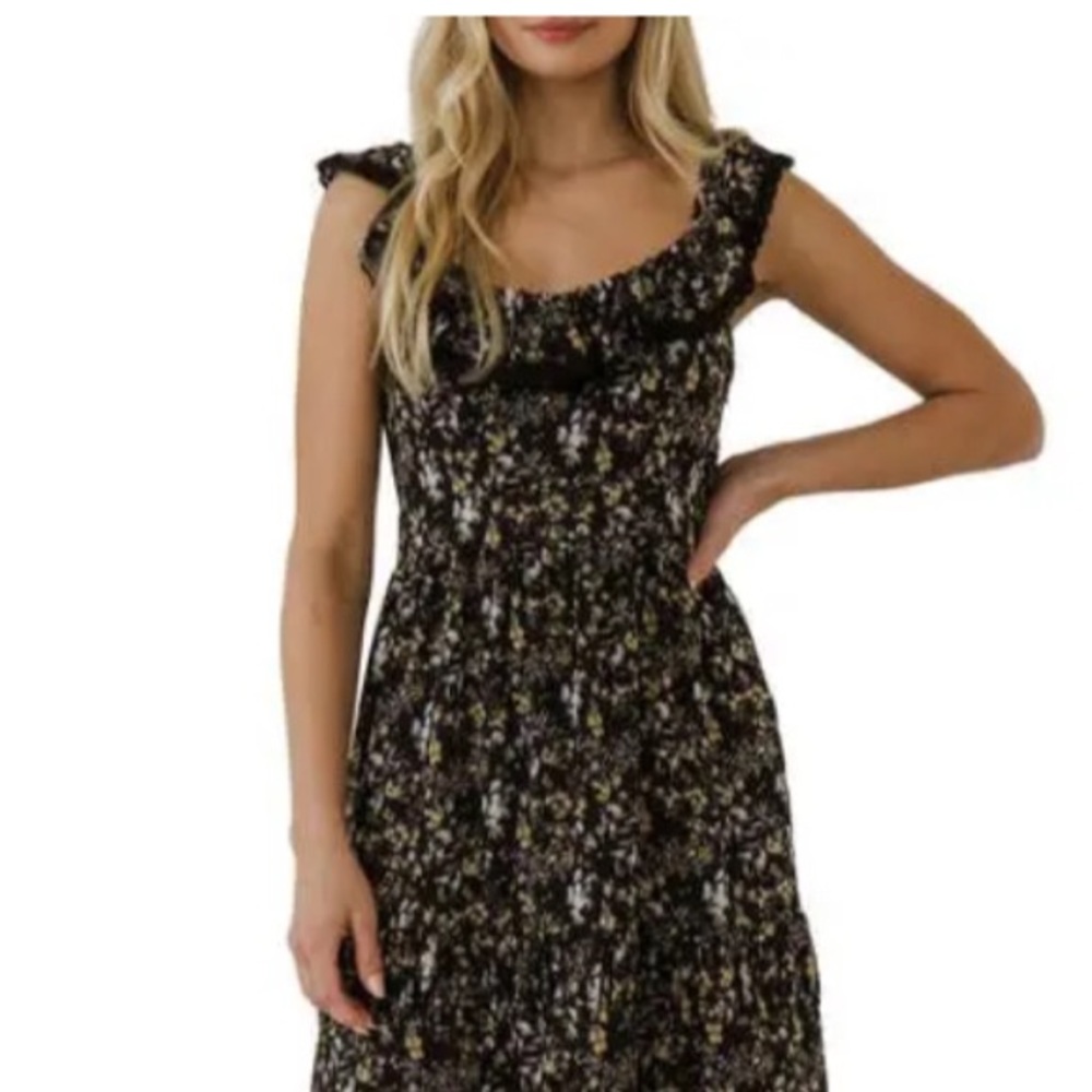 Free the Roses Ruffled Square Neck Maxi Dress.